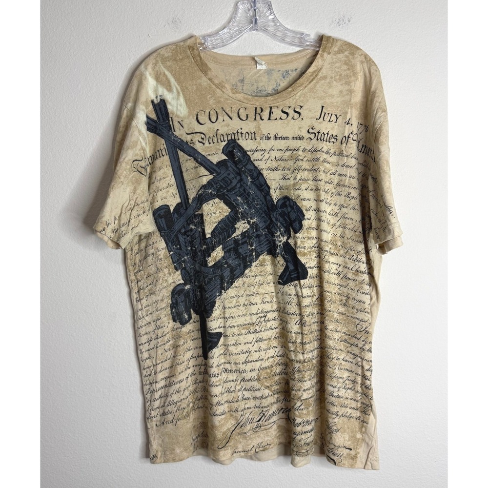 Unbranded T-Shirt Mens XL Army Declaration of Independence American Flag Tan